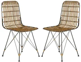 Safavieh 889048265721 Home Minerva Natural And Black Wicker Dining Chair Set Of 2