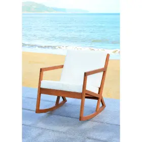 Pat7013x Safavieh Outdoor Patio Furniture Vernon Rocking Chair With Cushion - 25.6 Inch W X