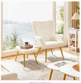 Saleall2100 675503594815 Modern Boucle Accent Chair With Ottoman Set Fabric Armchair Metal Legs