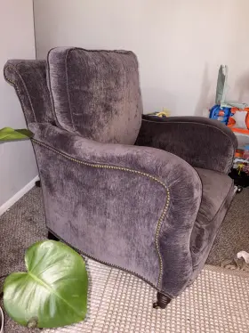 3718-01 Sam Moore Luxurygray Velvet Upholstered Armchair High Back Nailhead Trim