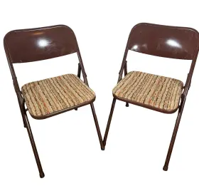 3589 Samsonite Vtg Folding Chairs Brown Tweed Padded Fabric 1981 #3589 Poker 2 Set