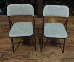 Samsonite 40007701 2 Vintage Folding Chairs Beige Tweed Padded Fabric 1992 Card Table Usa
