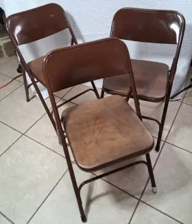 570175 Samsonite 3 Used Brown Metal Folding Chairs With Padded Seat 09/81