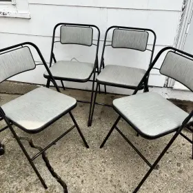 6806 Samsonite 4 Vintage Metal Folding Chair Midcentury Modern Black Gray Vinyl
