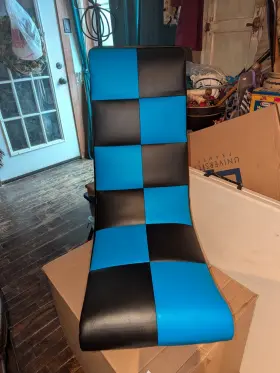 444040 Sanford The Crew Classic Floor Rocker Gaming Chair Black/blue Checker Brand New
