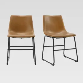 54279450 Saracina Home Set Of 2 Laslo Modern Upholstered Faux Leather Dining Chairs Whiskey Brown