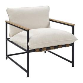 Scranton & Co Sc-4861-3168258 And Sling Lounge Chair In Chenille Ivory With Wood Arm Accents