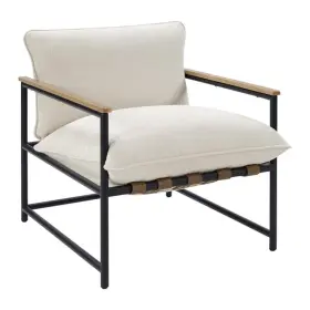 Sc-4861-3168258 Scranton & Co And Sling Lounge Chair In Chenille Ivory With Wood Arm Accents