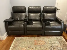 88-yc-2309 Seatcraft 3 Black Leather Electric Reclining Theater Chairs