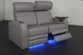 Tl-2270-clearance Seatcraft Cavallo Haven Home Theater Seats Gray Italian Leather Loveseat Slight Damage