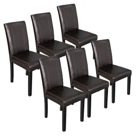 H01-1589 Segawe 3 #heyjuddie Set Of 6 Dining Parson Chairs Pu Leather Home Kitchen Brown Durable Soft