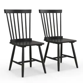 Set 473511740064 Of 2 Windsor Dining Chairs With High Spindle Back-black - Color Black