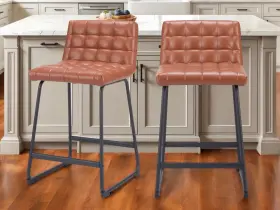 Set 608219122553 Of Two 26 Inch Brown And Black Faux Leather Steel Counter Height Bar Chairs