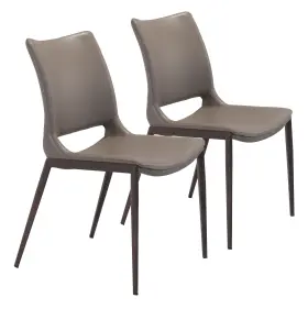 Set Gray Faux Leather Espresso Mod Ergo Dining Chairs 808230048966 Of Two And