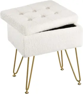 Hq-shzhd004 Seventable Vanity Stool With Storage Teddy Velvet Ottoman 8l Metal Legs White Seat
