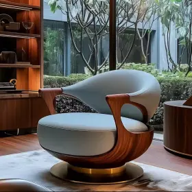 Shopauraliving-lx01 Shop Aura Living Luxury Solid Wood Swivel Lounge Chair Modern Blue Accent Armchair Single Or