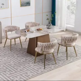Aura-velvet-chair-gold-set2 Shopauralivinghome Title Modern Velvet Dining Chairs Set Of 2 With Woven Back And Gold Metal Legs