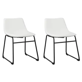 Signature Design By Ashley 024052673685 Centiar Urban Industrial Faux Leather 18.75 Inch Bucket Dining Chair 2 Count White