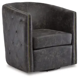 A3000202 Signature Design By Ashley Brentlow Tufted Barrel Accent Swivel Chair Distressed Black