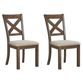 D631-01 Signature Design By Ashley Moriville Modern Farmhouse 19 Inch Upholstered Dining Room Chair 2 Count Brown