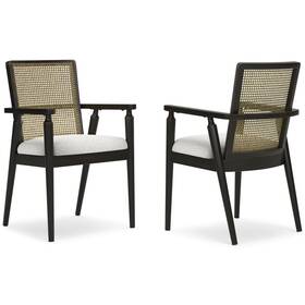 Signature Design By Ashley D841-02a Galliden Rustic Solid Wood Upholstered Dining Arm Chair With Faux Cane Backre