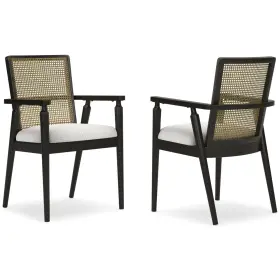 D841-02a Signature Design By Ashley Galliden Rustic Solid Wood Upholstered Dining Arm Chair With Faux Cane Backre