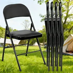 Simple Deluxe 198401030365 Ipower 4 Pack Folding Chairs Portable Leather With Padded Cushion Black