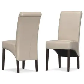 Ws5109-4-cr Simpli Home Parson Chair Deluxe Tufted Faux Leather In Satin Cream Set Of 2