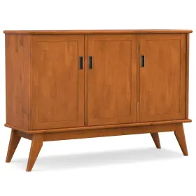 Simplihome 055663228926 Draper Solid Hardwood And Rubberwood Rectangle Mid Century Modern 3 Door Side