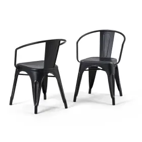 Simplihome 840469021655 Larkin Industrial Metal Dining Arm Chair Set Of 2 In Distressed Black Silv