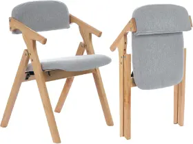 Fn-2106 Sinfurn Grod 2x Stackable And Folding Dining Chairs With Padded Seats - Grey From