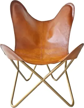 Skado 846547875821 Home D Cor Genuine Leather Butterfly Arm Chair-handmade