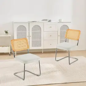 Skyshalo 711181160192 Rattan Dining Chairs Set Of 2 Mid Century Modern Chair Upholstered Chai
