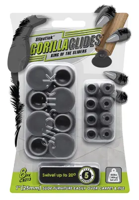 Cb213 Slipstick Gorillaglides Chair Swivel Plastic Glide 8 Pack Brown/grey