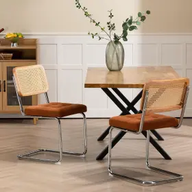 Shadu001 Slowlyhome Orange Velvet Cane Back Dining Chairs Set Of 2 Mid Century Design Rattan