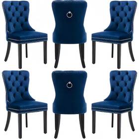 Smugdesk 726084431119 Blue Velvet Upholstered Dining Chair Set Of 6 Wing Back Parsons With Nai