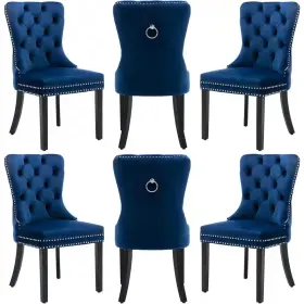 Smugdesk 726084431119 Blue Velvet Upholstered Dining Chair Set Of 6 Wing Back Parsons With Nai