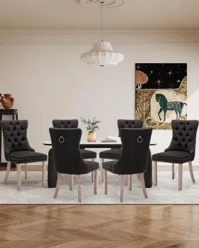 Soar Flash 717203836250 Linen Dining Chair Set Upholstered Tufted Side With Solid Wood Leg