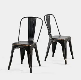 D-002-smb Soleggiata Metal Dining Chairs Set Of 2 Tolix Vintage Stackable Bistro Cafe Restaurant Kic