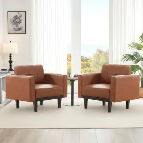 Someet 976115100758 Mid-century Leather Accent Chair Set Of 2 With Wood Base And Legs Oversized Uph