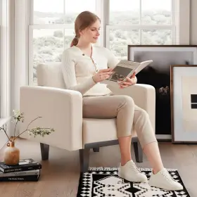 Sf024-bg-1 Someet Mid-century Accent Chair Beige Linen Fabric Armchair For Living Room Oversized