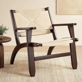 Soohow 942348311681 Rubberwood Accent Chair For Living Room Indoor Mid Century Woven