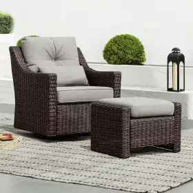 Spruce & Spring 445018738751 Thaddeus Brown Fabric 360 Rocking Swivel Wicker Accent Chair And Ottomans With