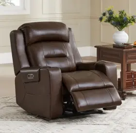 Spruce & Spring 445024327376 Power Recliner Chair Genuine Leather Lay Flat Usb Cup Holders Oversized Brown