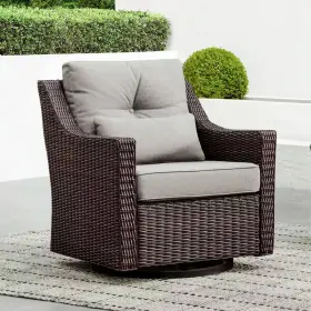 Spruce & Spring 711181485073 Thaddeus Brown Fabric Rocking Swivel Wicker Accent Chair Rattan With Gray