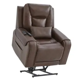 Ssme7a6055-brown Spruce & Spring Leopoldine Brown Genuine Leather Power Lift Recliner With Adjustable Headrest