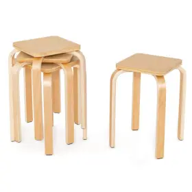Stackable Stools Set 197867378257 Of 4 With Square Top And Rounded Corners-natural - Color N