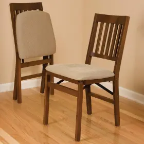 1779452 Stakmore 2 - Pack Solid Wood Upholstered Folding Chair Padded Seat Fruitwood Finish