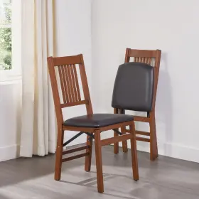 4533.6l842 Stakmore True Mission Fruitwood Frame Black Vinyl Folding Chair 2-pack