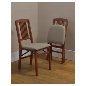 562711 Stakmore Set Of 2 Mission Back Folding Chair Cherry Hardwood Padded Seat